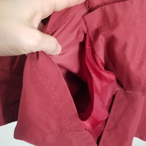Utex Vintage Eaton's Red Wine Hooded Trench Coat Jacket Pocket Vented Small 90s - Picture 8 of 12